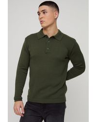 BoohooMAN - Regular Button Neck Long Sleeve Knitted Polo - Lyst