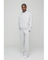 BoohooMAN - Oversized Boxy Varsity 25 Debossed Hooded Tracksuit - Lyst
