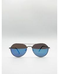BoohooMAN - Svnx Silver Aviator Sunglasses With Blue Mirrored Lenses - Lyst