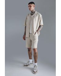 BoohooMAN - Tall Oversized Linen Shirt & Short Set In Natural - Lyst