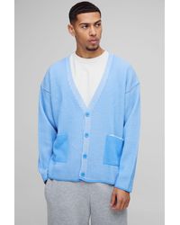 BoohooMAN - Oversized Boxy Dropped Shoulder Plated Ribbed Knitted Cardigan - Lyst