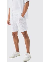 BoohooMAN - Crochet Knitted Mid Length Shorts In White - Lyst