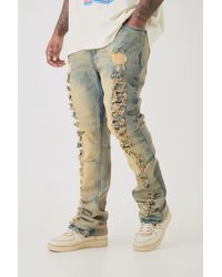 BoohooMAN - Plus Distressed Stretch Skinny Flared Jeans - Lyst