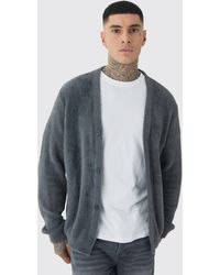 BoohooMAN - Tall Fluffy Knit Boxy Oversized Cardigan - Lyst