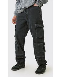 BoohooMAN - Tall Relaxed Fit Acid Wash Cargo Jean - Lyst