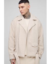 BoohooMAN - Tall Oversized Boucle Biker Jacket - Lyst