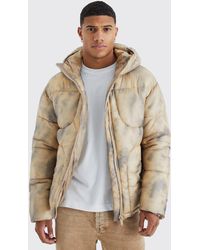 BoohooMAN - Tie Dye Quilted Puffer With Hood - Lyst