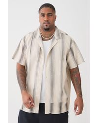 BoohooMAN - Plus Short Sleeve Oversized Revere Abstact Open Weave Shirt - Lyst