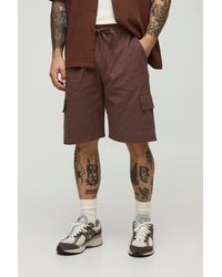 BoohooMAN - Relaxed Elasticated Waist Seersucker Cargo Short - Lyst