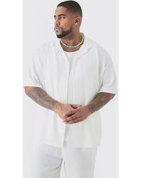 BoohooMAN - Plus Short Sleeve Drop Revere Linen Shirt In White - Lyst