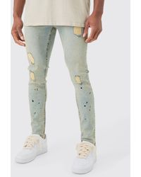Boohoo - Super Skinny Stretch Ripped Jeans In Vintage Blue - Lyst
