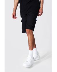 BoohooMAN Fleece Embroidered Badge Twill Utility Cargo in Black (Orange) for Men | Lyst