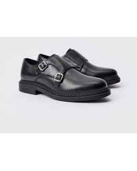 BoohooMAN - Pu Monk Strap Loafer In Black - Lyst