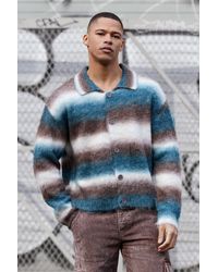 BoohooMAN - Regular Knitted Brushed Stripe Shirt In Brown - Lyst