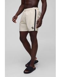 BoohooMAN - Branded Regular Fit Mid Length Embroidered Swim Trunks - Lyst