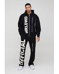 BoohooMAN - Oversized Worldwide Official Text Print Zip Through Tracksuit - Lyst