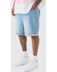 Boohoo - Plus Stretch Denim Slim Fit Shorts In Light Blue - Lyst