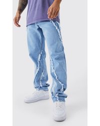 Relaxed Fit Frayed Seam Jeans With Split Hem