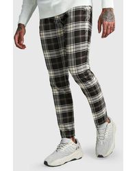 BoohooMAN Tartan Ankle Zip Detail Smart Trousers - Gray