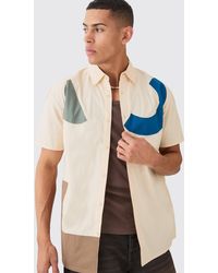 BoohooMAN - Short Sleeve Oversized Poplin Shapes Applique Shirt - Lyst