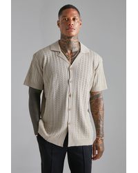 BoohooMAN - Short Sleeve Revere Cable Knit Shirt - Lyst