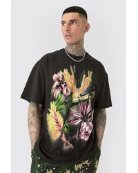 Boohoo - Tall Oversized Multi Floral Print T-shirt In Black - Lyst