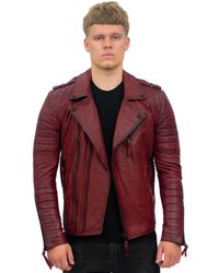 BoohooMAN - Infinity Leather Slim-fit Double Zip Brando Leather Biker Jacket-cairo - Lyst