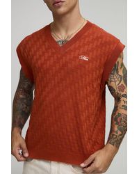 BoohooMAN - Embroidered Boxy Fit Crosshatch Knitted Tank - Lyst