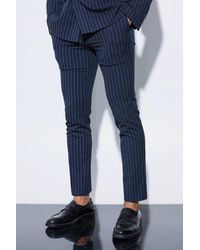 BoohooMAN - Skinny Fit Pinstripe Double Breasted Blazer - Lyst