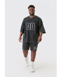 BoohooMAN - Plus Contrast Stitch Football T-shirt & Short Set - Lyst