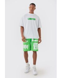 BoohooMAN - Oversized Extended Neck Limited T-shirt & Mesh Shorts - Lyst