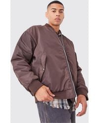 BoohooMAN - Oversized Nylon Bomber With Ruched Sleeves - Lyst
