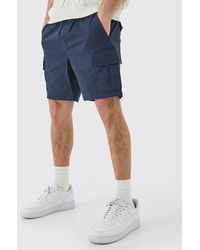 BoohooMAN - Elastic Waist Navy Slim Fit Cargo Shorts - Lyst