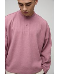 BoohooMAN - Top Crop Oversize Recto De Tela Gofre Y Manga Larga Con Botones En El Cuello - Lyst