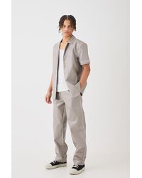 BoohooMAN - Short Sleeve Revere Piped Pu Shirt & Trouser Set - Lyst