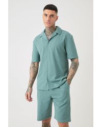 BoohooMAN - Tall Short Sleeve Drop Revere Shirt & Short Set In Green - Lyst