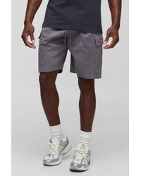BoohooMAN - Elasticated Waist Baggy Herringbone Washed Twill Long Cargo Shorts - Lyst