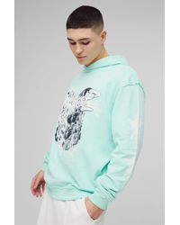 Boohoo - Sudadera Oversize De Tela Rizo Con Capucha Y Estampado Worldwide Con Costuras Sin Acabar - Lyst