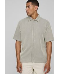 BoohooMAN - Oversized Two-tone Ribbed Jersey Concealed Placket Shirt - Lyst