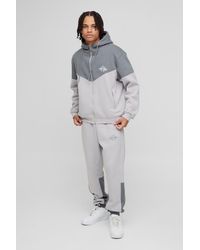 BoohooMAN - Regular Fit Diamond Colour Block Zip Through Hooded Tracksuit - Lyst