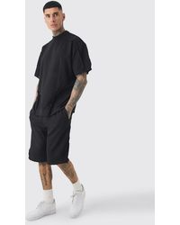 BoohooMAN - Tall Oversized Extended Neck Distressed Seam T-shirt & Short Set - Lyst