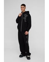 BoohooMAN - Oversized Boxy Official Outline Zip Through Hooded Tracksuit - Lyst