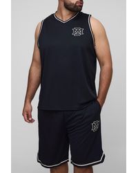 BoohooMAN - Plus Bm Embroidered Tank & Basketball Fit Short Set - Lyst