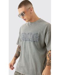 Boohoo - Oversized Acid Wash Embroidered Distressed T-shirt - Lyst