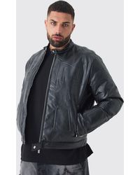 Boohoo - Plus Boxy Bhm Pu Collarless Moto Biker Jacket In Black - Lyst