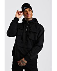BoohooMAN Oversized 1/4 Zip Utility Hoodie - Black