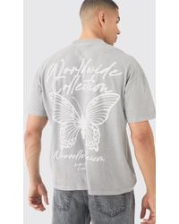 BoohooMAN - Oversized Butterfly Graphic Washed T-shirt - Lyst