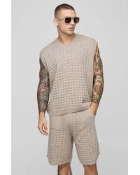 BoohooMAN - Oversized V Neck Tank & Relaxed Basketball Short Knitted Set - Lyst