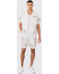 BoohooMAN - Boxy Seersucker Embroidered Floral Shirt & Short - Lyst