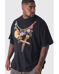 BoohooMAN - Plus Cross Necklace Print Oversized T-Shirt - Lyst